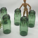 Ensemble de bocaux L’idéal, anciens, verre / vert