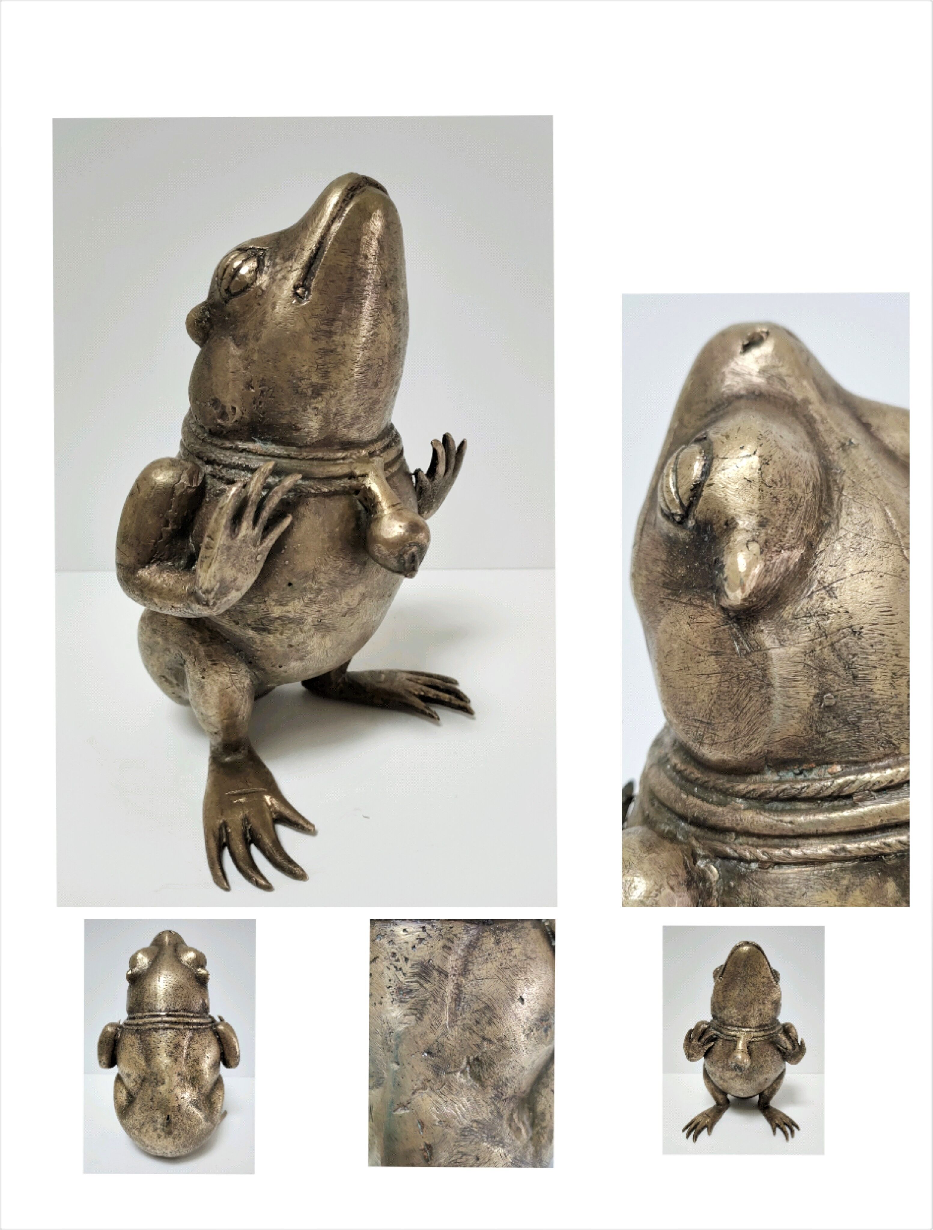 Patinated brass sculptural frog 60s