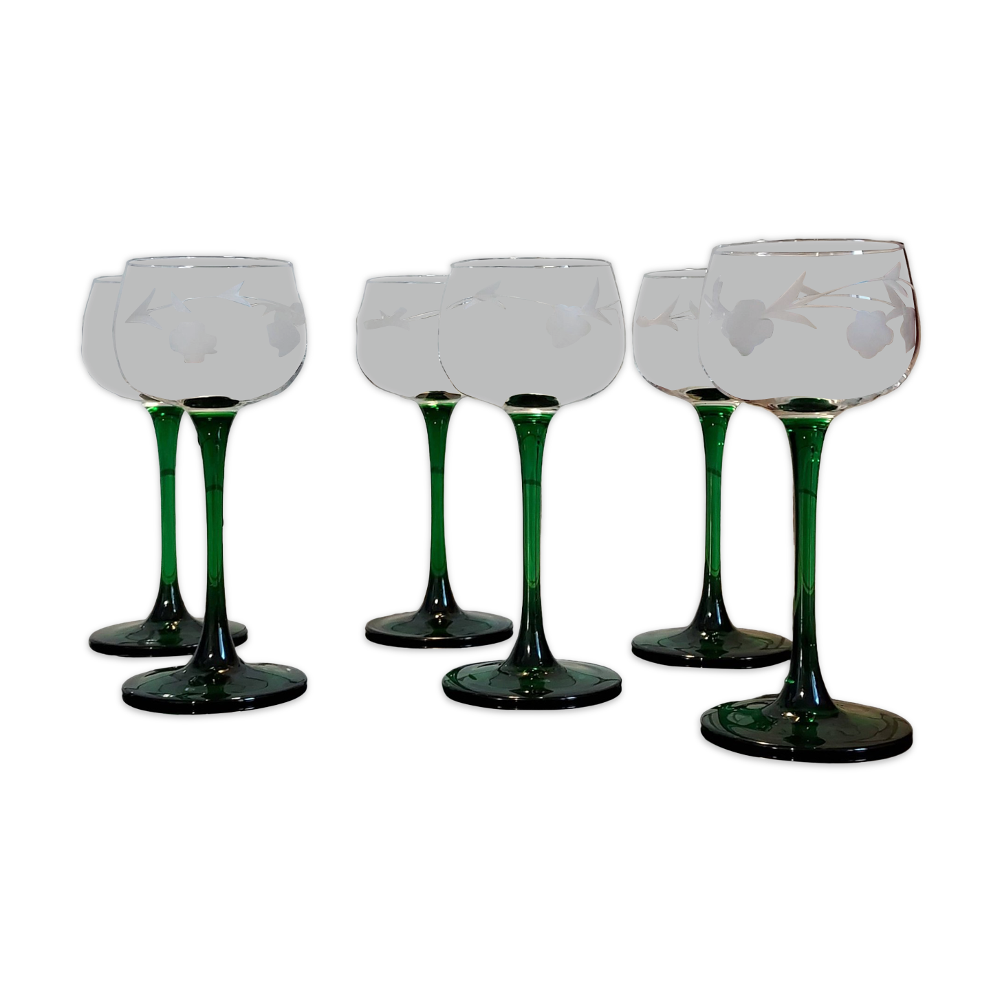 6 Alsace wine glasses art deco decor polished glass