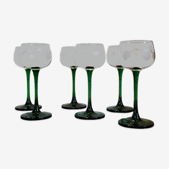 6 Alsace wine glasses art deco decor polished glass