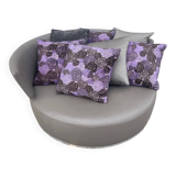 ROUND ROTATING SOFA IN LEATHER WITH 6 CUSHIONS