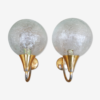 Duo of vintage glass balls wall light