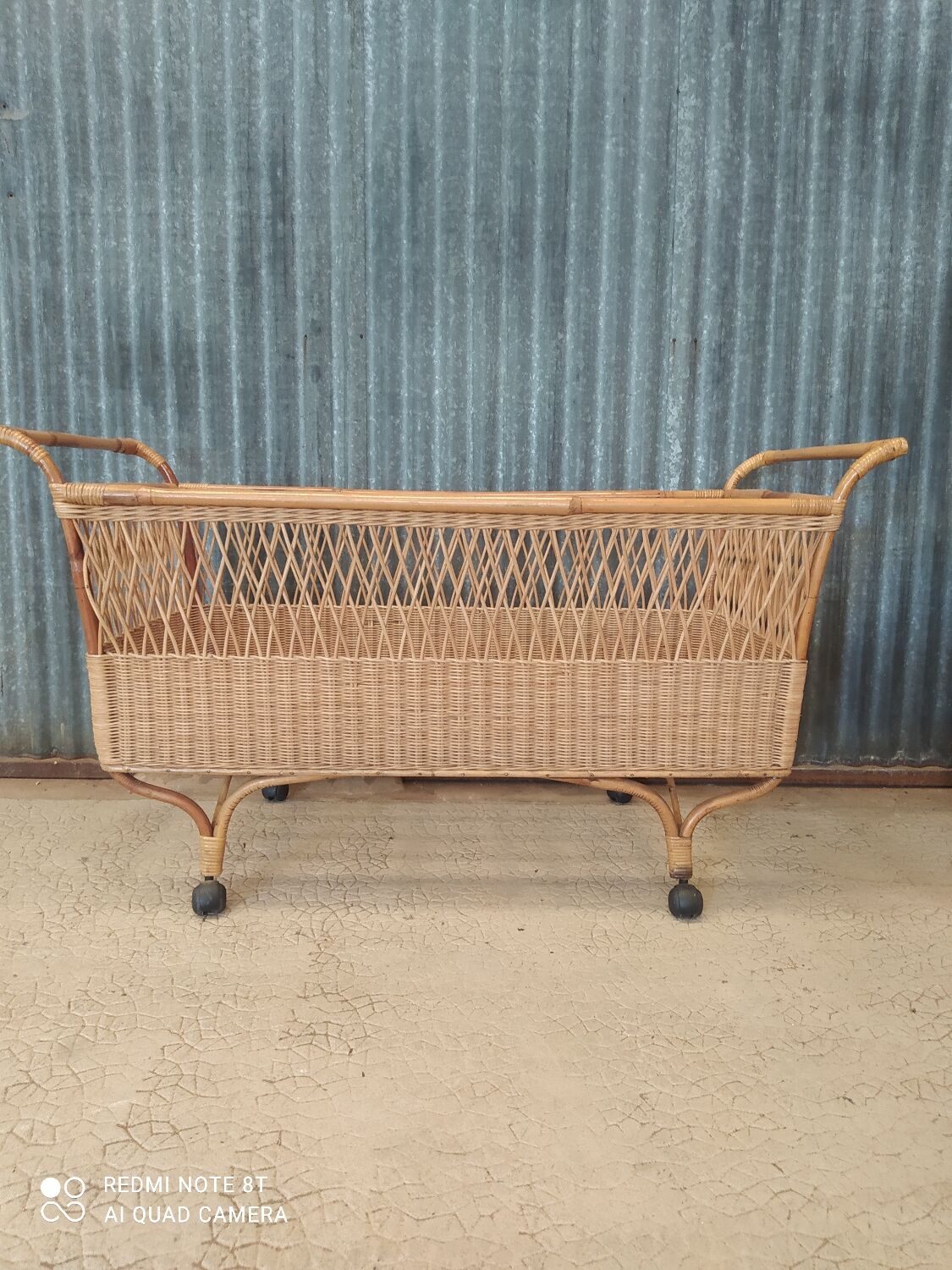 Vintage rattan wicker cot