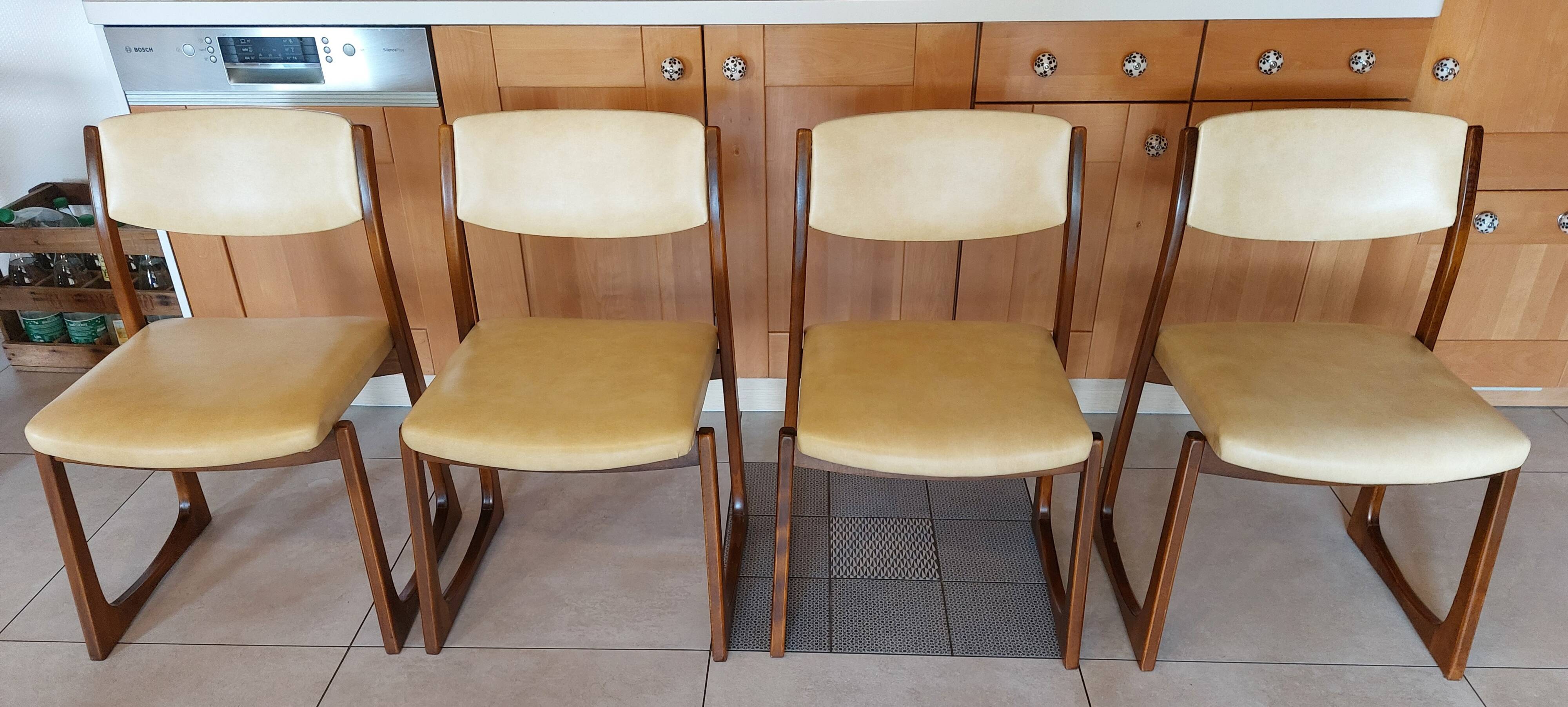 4 sled chairs, vintage