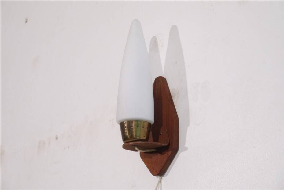 Danish teak and opaline wall lamp