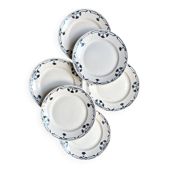 6 Badonviller blue earthenware dessert plates, "Dinan" service