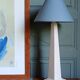 Obelisk lamp with stone effect & deep blue-grey shade, circa 1980.