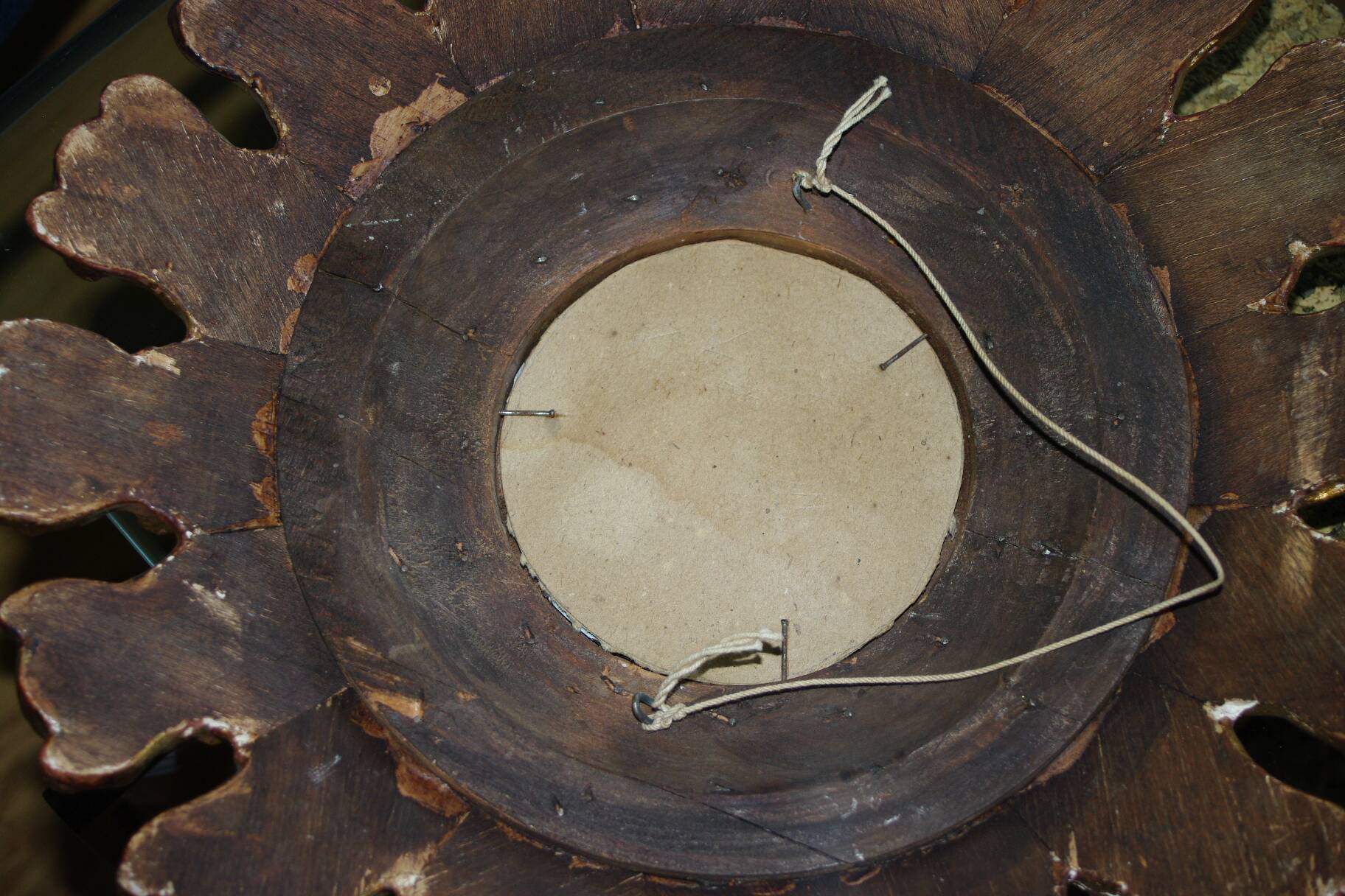 Vintage multi-faceted witch mirror in golden wood 1960 rare