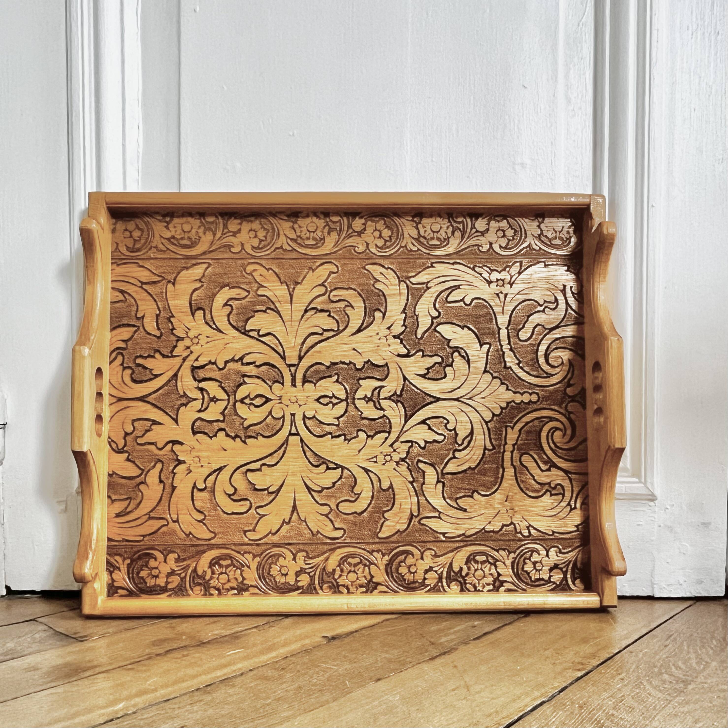 Engraved wooden tray