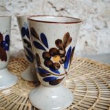 Set of 3 mazagrans in glazed sandstone floral decoration