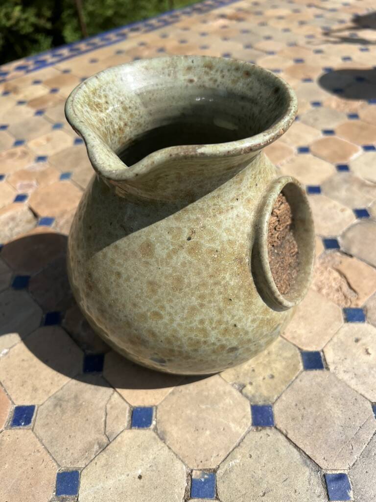 Vintage Vallauris ceramic pitcher with bark inclusions