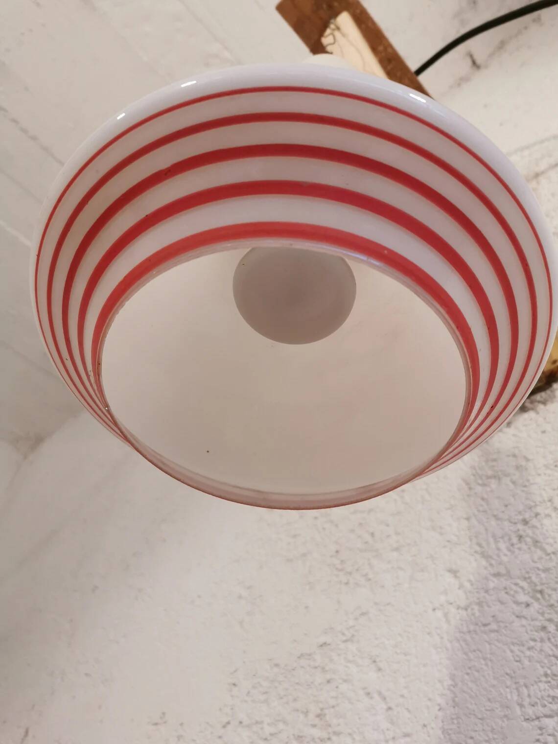 Vintage White Glass Pendant Light: Orange Stripe Retro Lamp