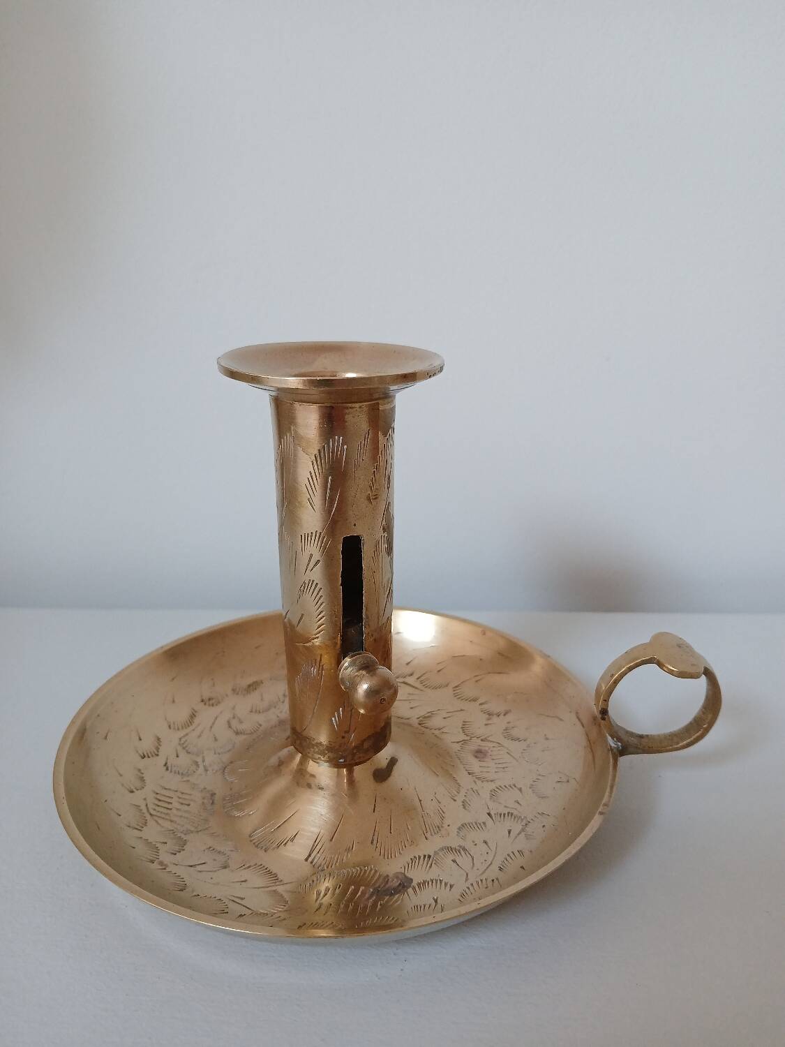 Brass candle holder, cellar rat