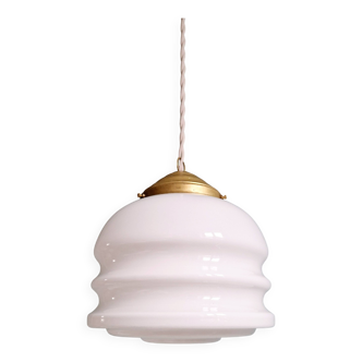 Art Deco pendant light in white opaline glass, 1920s-30s