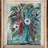 Painting: Oil on cardboard - Fauvism bouquet