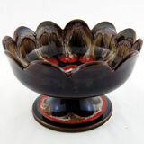 Brown and red ceramic fruit bowl Vallauris France, vintage 70s
