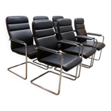 Set of 6 Black leather Thonet chairs