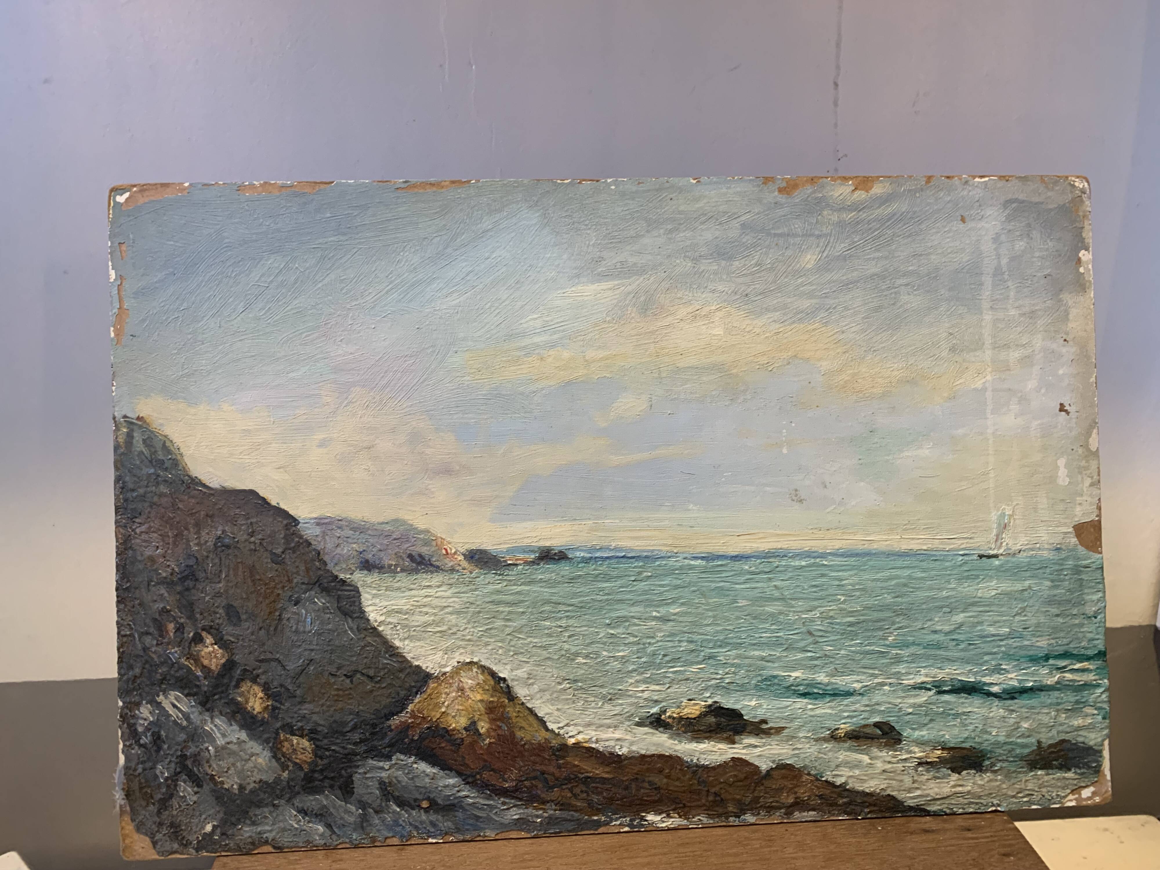 Seaside painting, on board, vintage, unsigned Dimensions: 41 x 27 cm