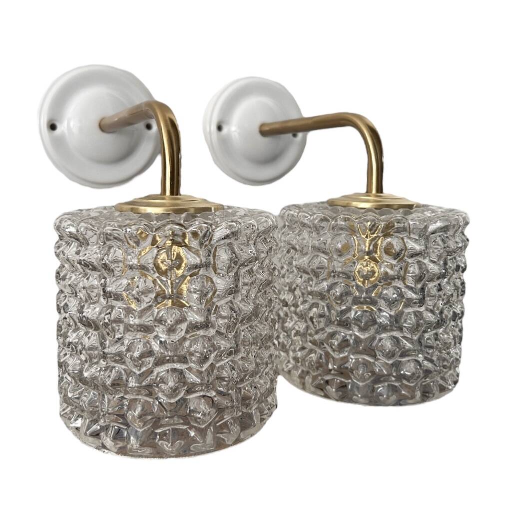 Pair of vintage chiseled glass wall lights