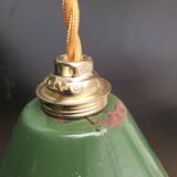 2 enameled sheet metal cone pendants