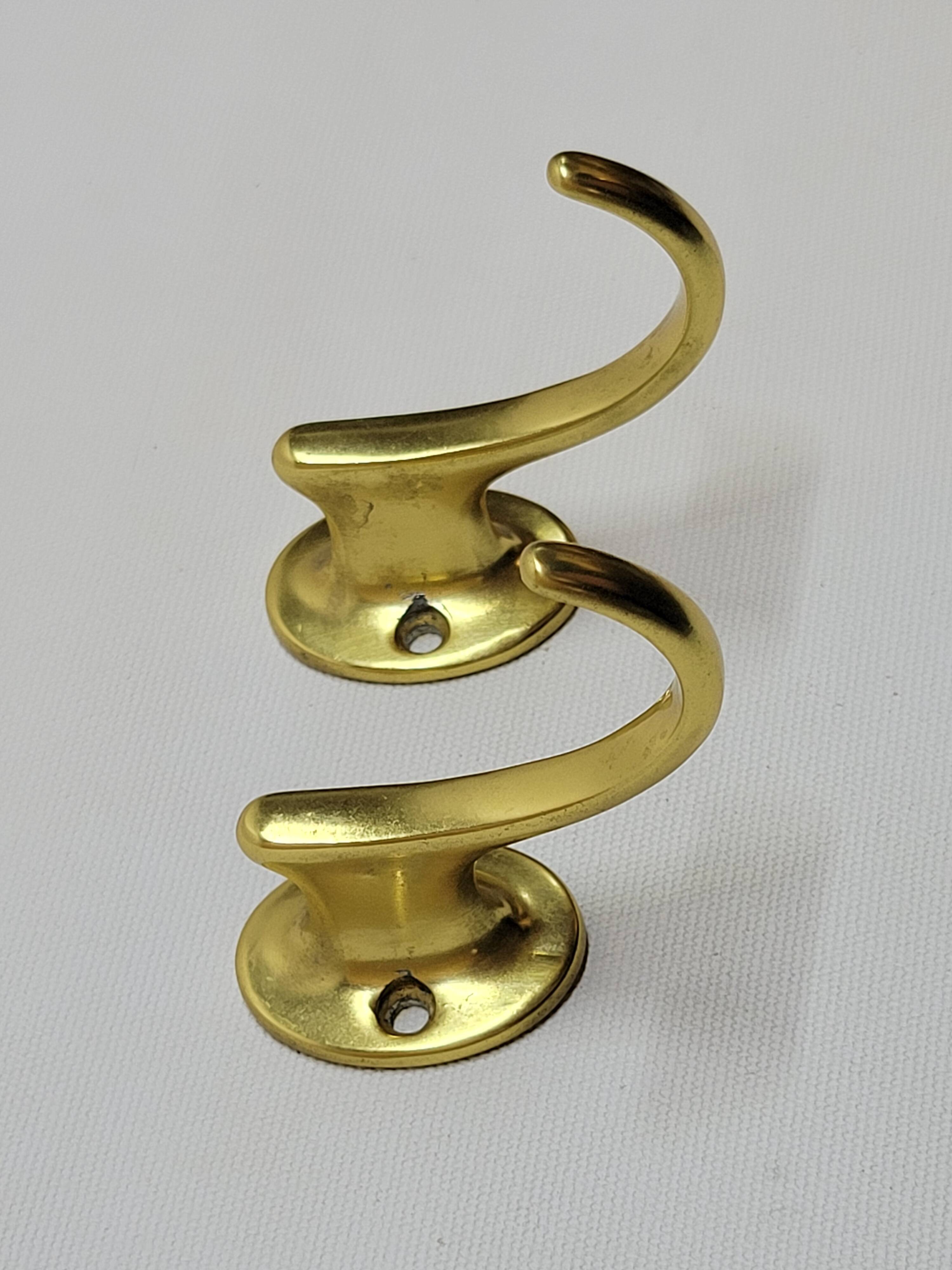Gold-Colored Anodized Aluminum Coat Hooks, 1950s, Set of 2