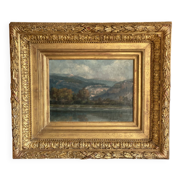 Painting by J. GIRARD-CONDAMIN, Lyon school, the banks of the Rhône and the mountains of Bugey