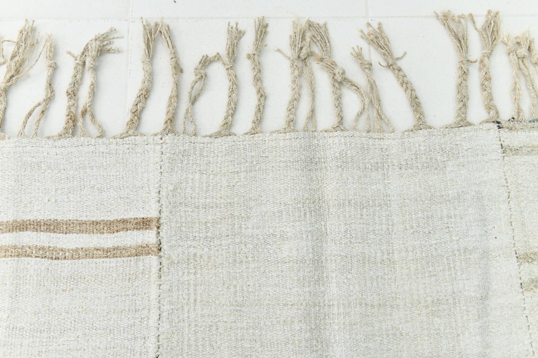 Kilim Turc Écru à Rayures, Style Scandinave, Salon et Chambre, 176x252Cm