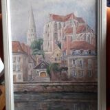 Ancient painting representing the cathedral of Auxerre.