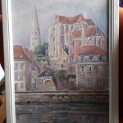 Ancient painting representing the cathedral of Auxerre.