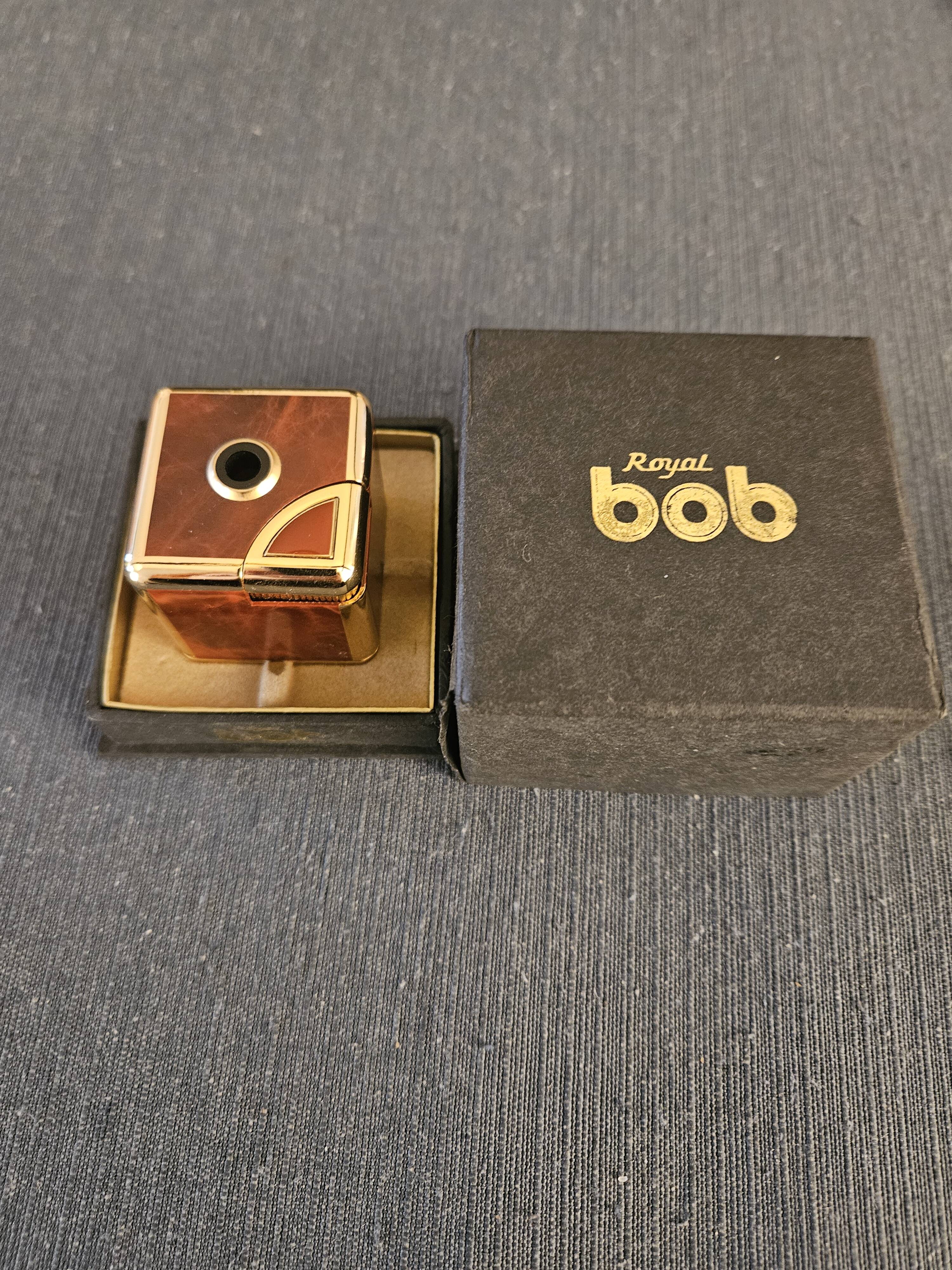 Vintage table lighter "Cube" Royal Bob – Wood Burl & Gold Finish