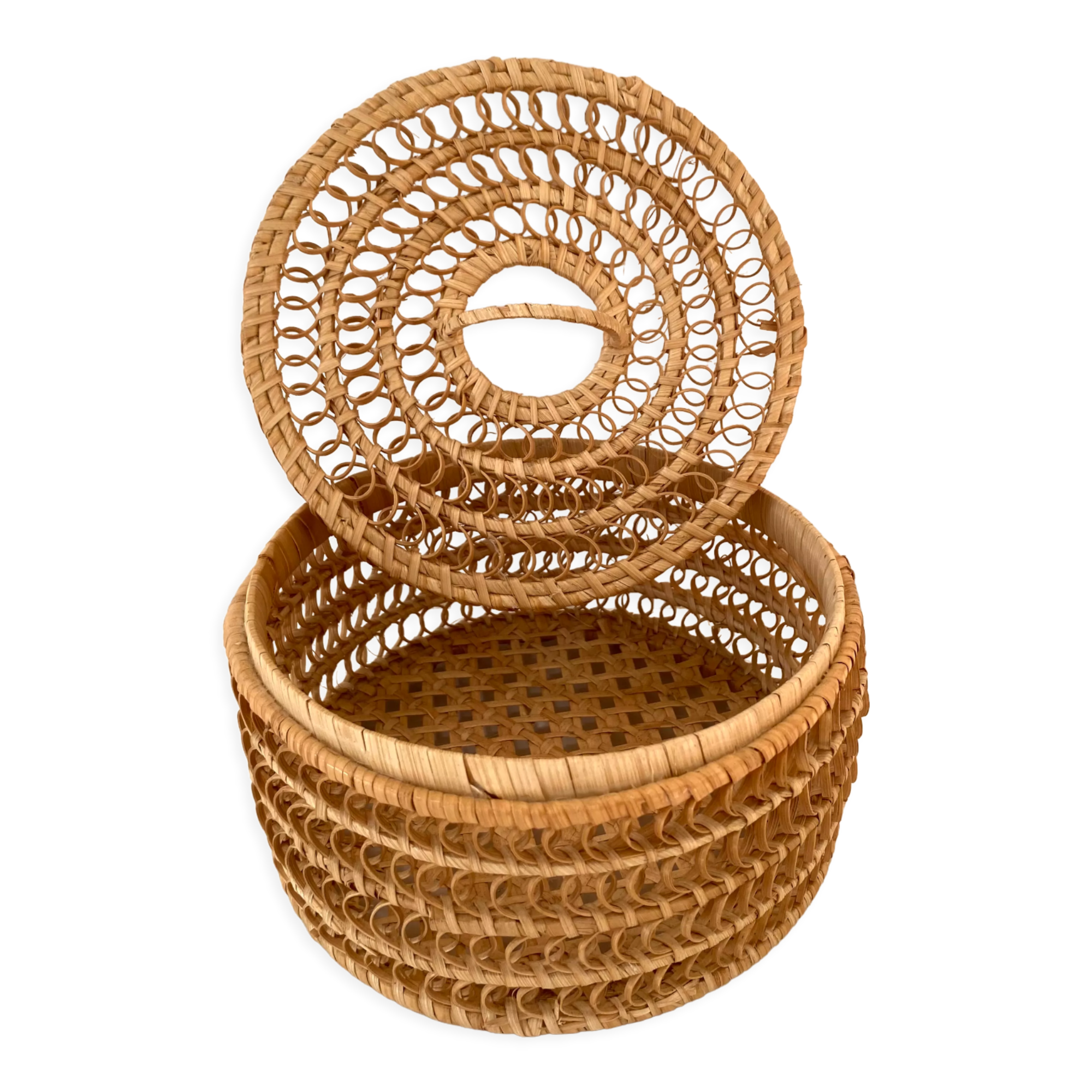 Vintage basket box in woven rattan