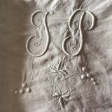 Drap en toile de lin 2 personnes marqué JP