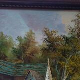 C.Iness, table, House near the pond, 100 X 70 cm