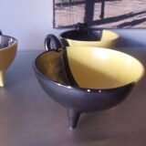 3 bowls, vintage Vallauris ceramic tripod cups
