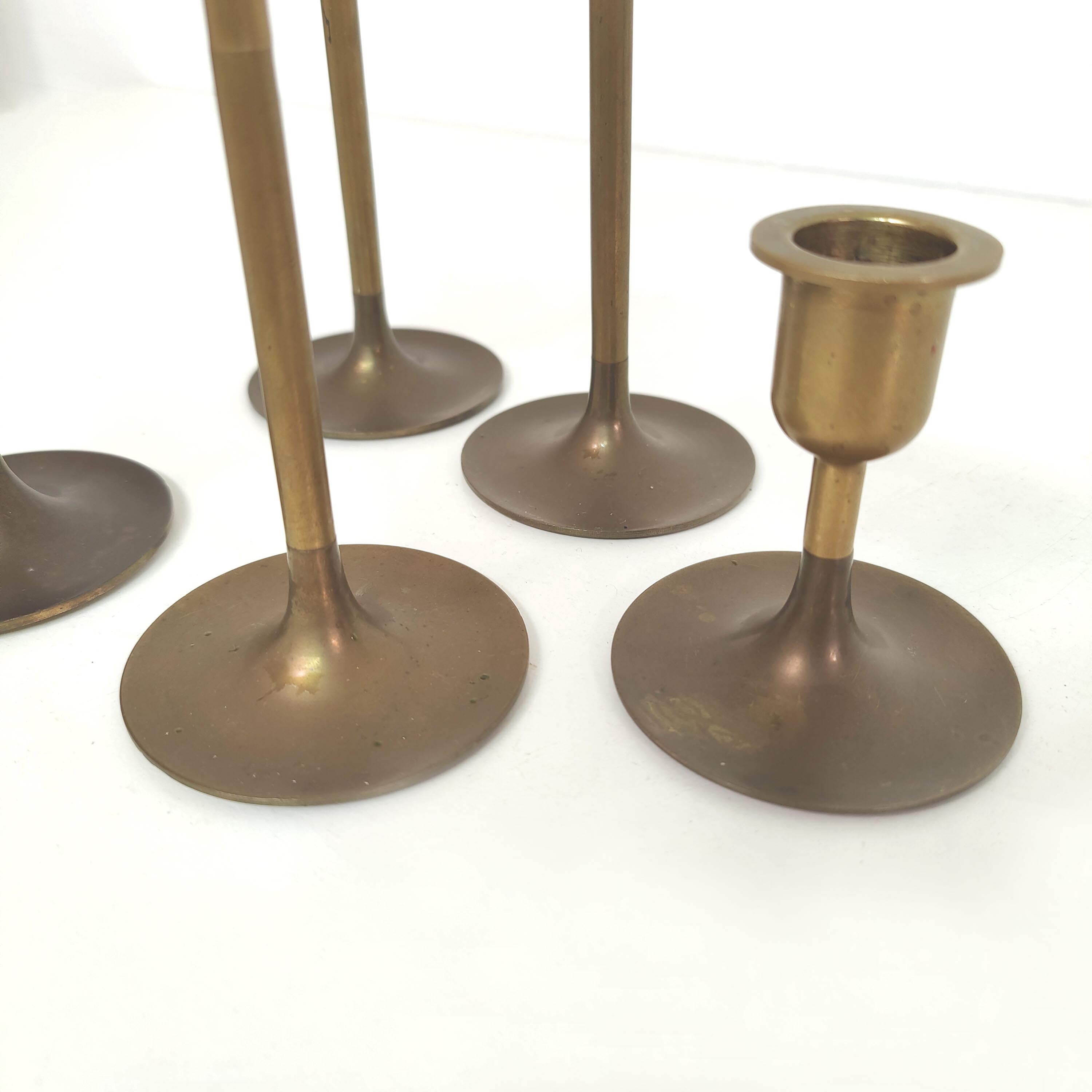 Set of 5 Scandinavian brass candlesticks 1960