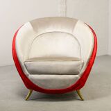 Guglielmo Veronesi Silver & Red Velvet Italian Lounge Chair for ISA Bergamo