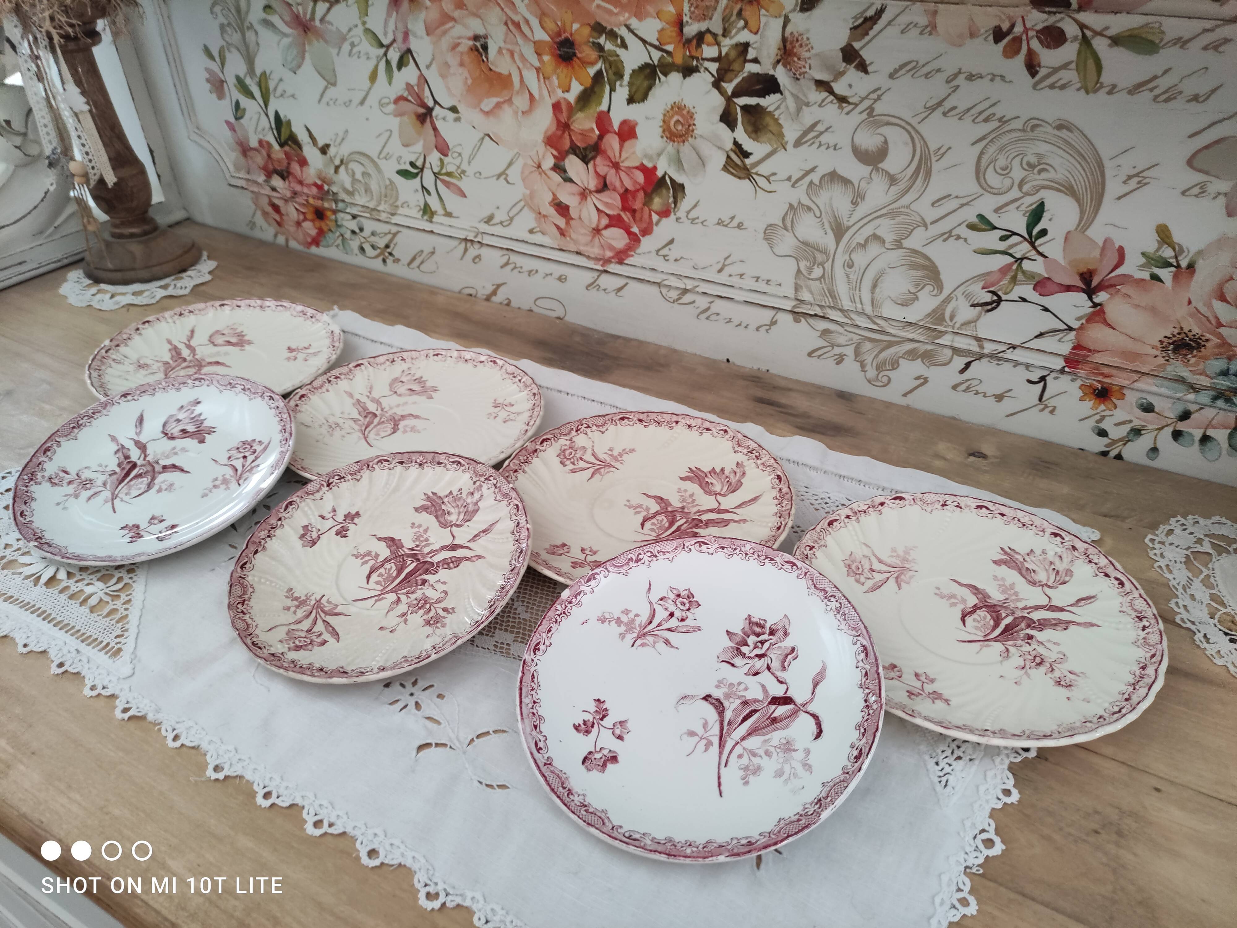 Lot de 7 assiettes ou soucoupes dépareillées Sarreguemines modèle Fontanges