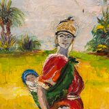 Old painting, oriental landscape, signed M Gourloo 20th century