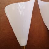 Pair of vintage 50s brass and fluted plexiglass sconces