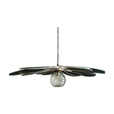 Suspension linen green fir, rattan and old vintage globe