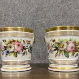 Pair of porcelain pot caches with a white background, Old Paris XIXeme