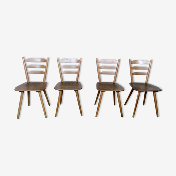 Series of 4 Scandinavian chairs or vintage wooden bistro