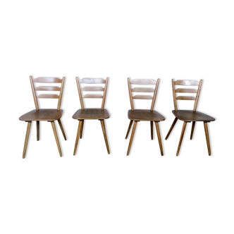 Series of 4 Scandinavian chairs or vintage wooden bistro