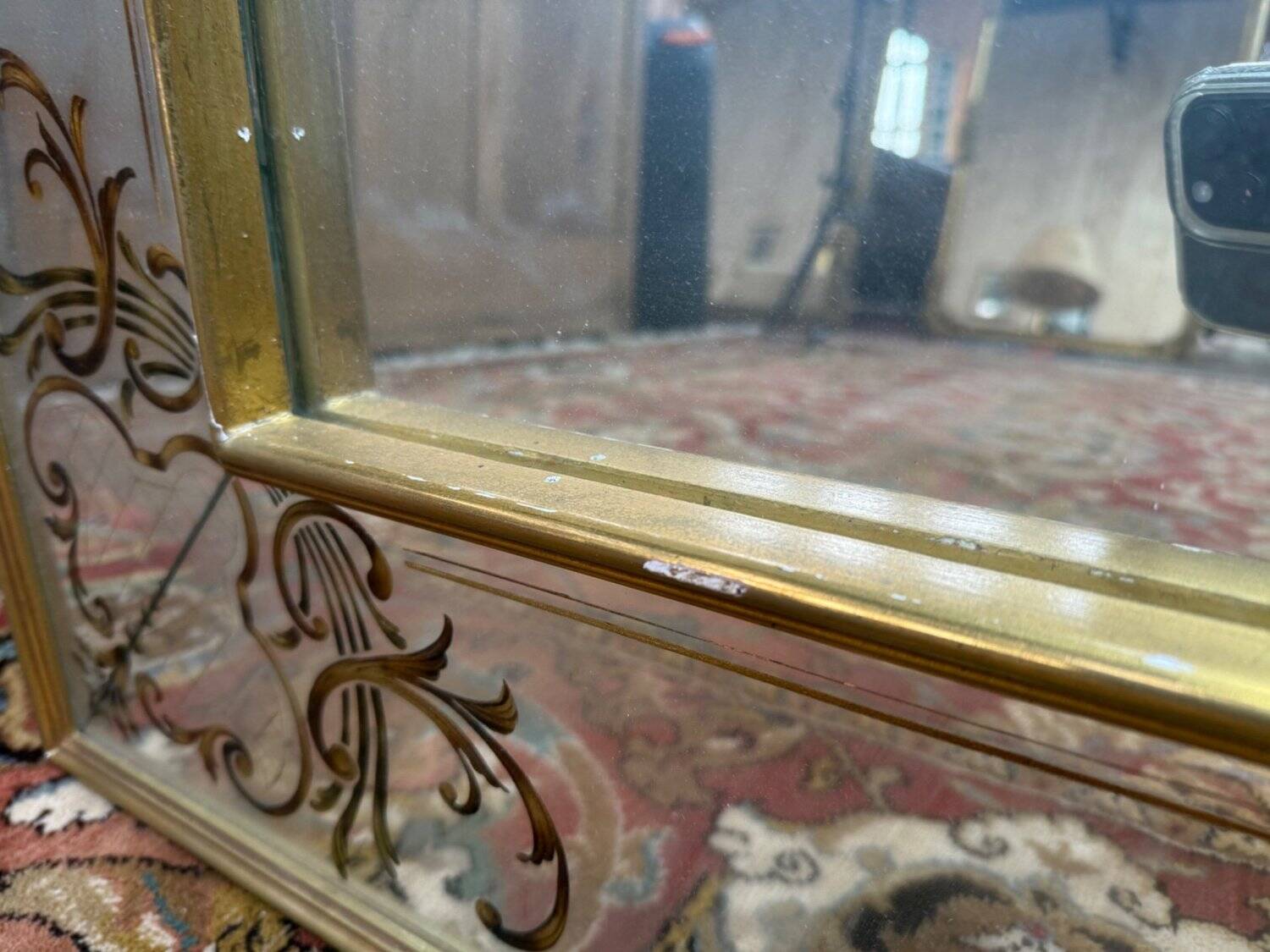 Miroir de bistrot Art Nouveau en verre églomisé