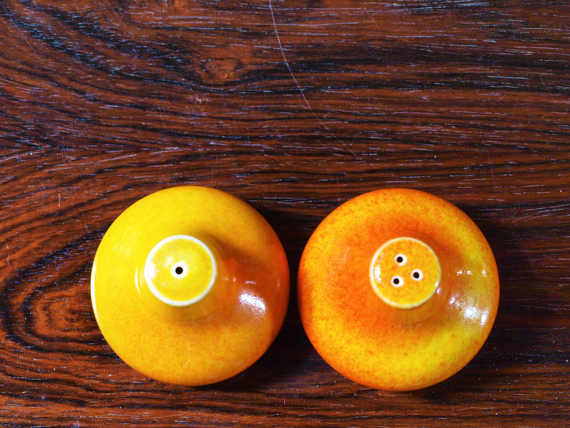 Salt and pepper in orange ceramic, 60s