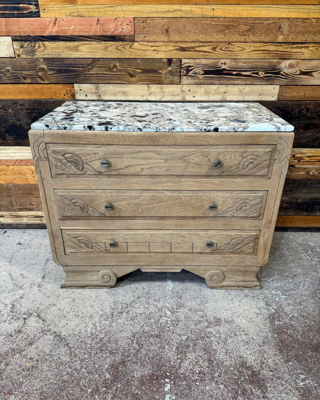 Commode Art Déco en chêne et marbre