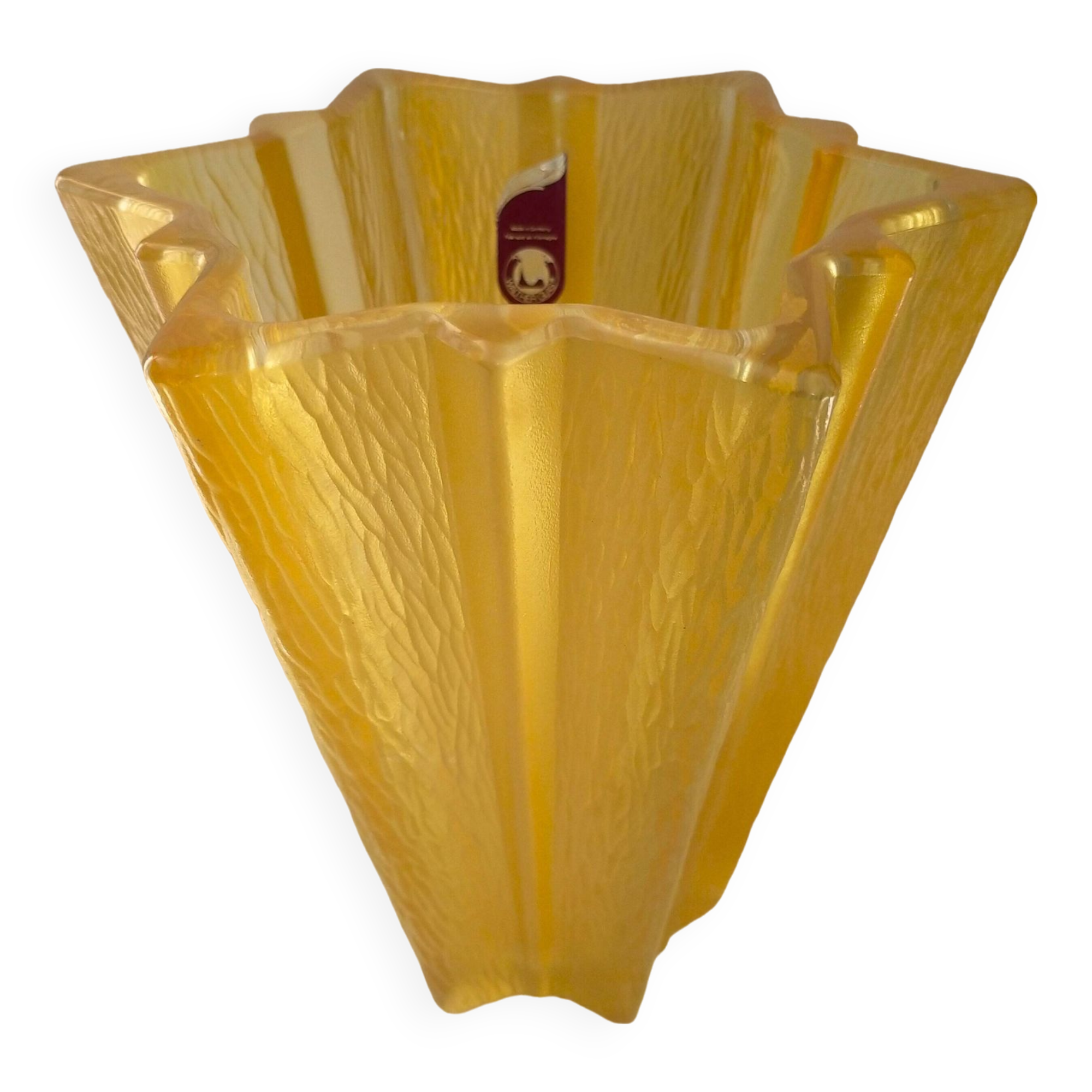 Art Deco yellow glass star-shaped vase Walther Glas Germany