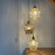 Suspension triple globes vintage en verre ambré bulle