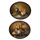 Pair of oval-shaped pastels, still lifes with game, XIXth