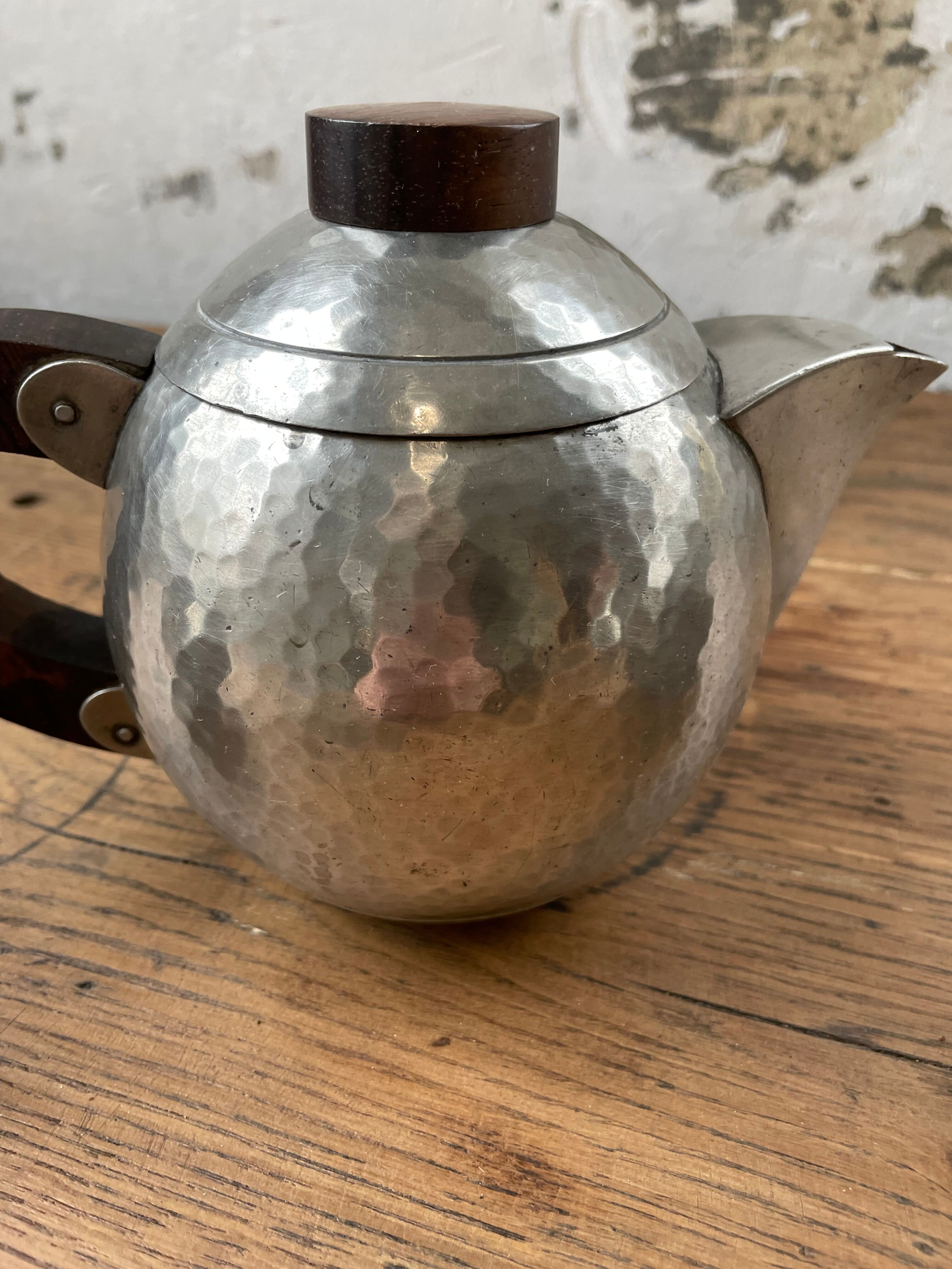 René Delavan Art Deco Pewter Teapot Set